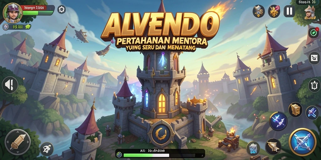 Tampilan gameplay ALVENDO yang menegangkan dalam pertahanan menara.