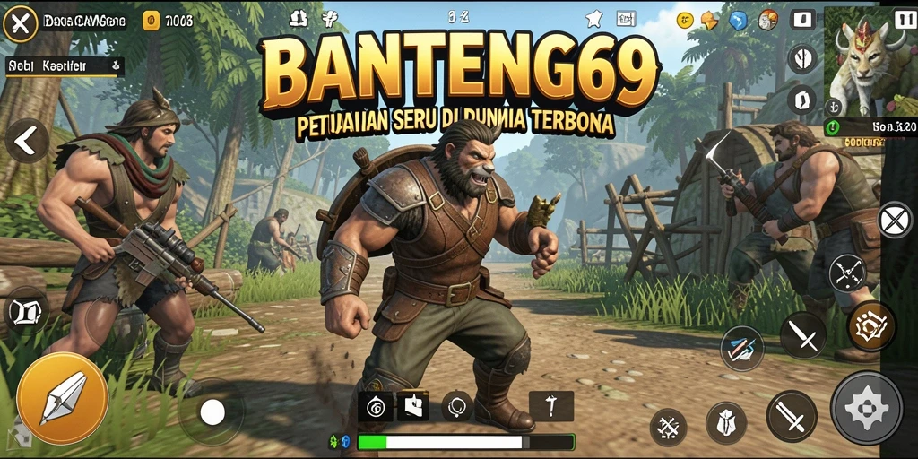 Tangkapan layar menampilkan aksi seru di dunia terbuka BANTENG69.