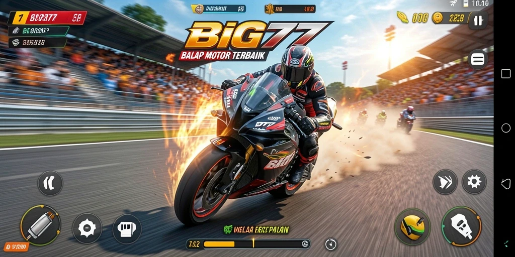 Tampilan utama gameplay Motor Racing di BIG77 yang memukau.