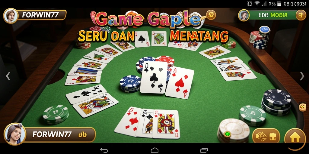 Tampilan screenshot FORWIN77 yang menampilkan gameplay Gaple.