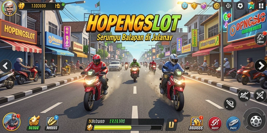 Tampilan gameplay HOPENGSLOT yang mendebarkan saat balapan di treknya.