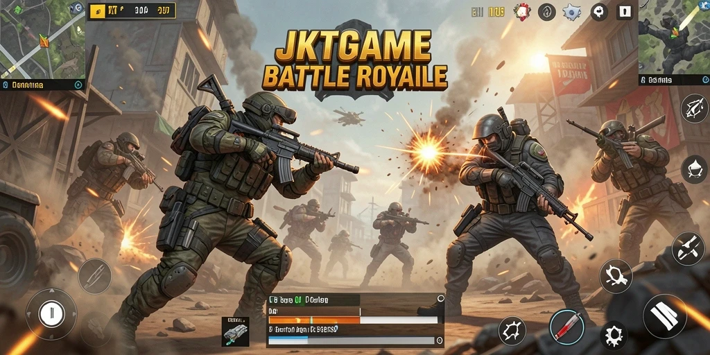 Screenshot gameplay JKTGAME menampilkan aksi seru Battle Royale.