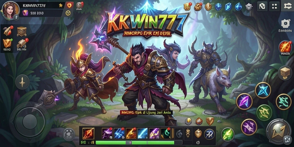 Tampilan gameplay KKWIN777 yang menunjukkan pertarungan epik di dunia MMORPG.