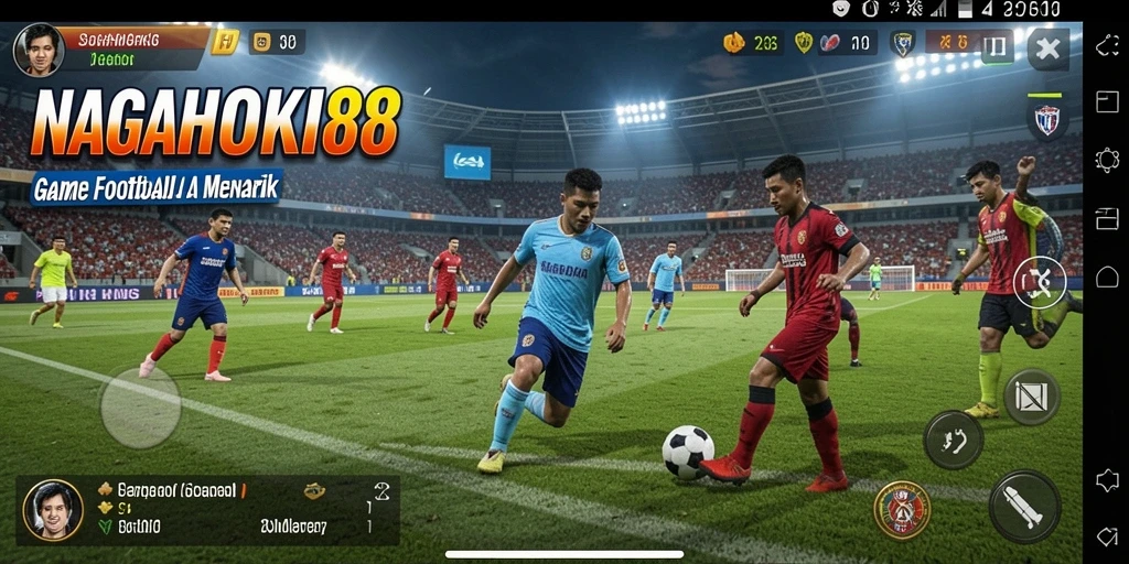 Tampilan gameplay menyerupai pertandingan sepak bola nyata.