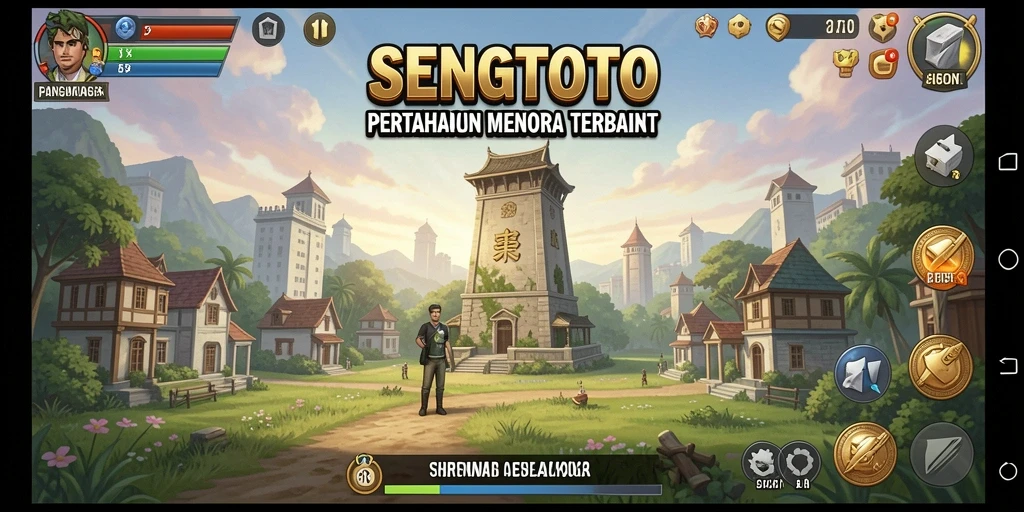 Screenshot menunjukkan aksi pertahanan menara dalam SENGTOTO.