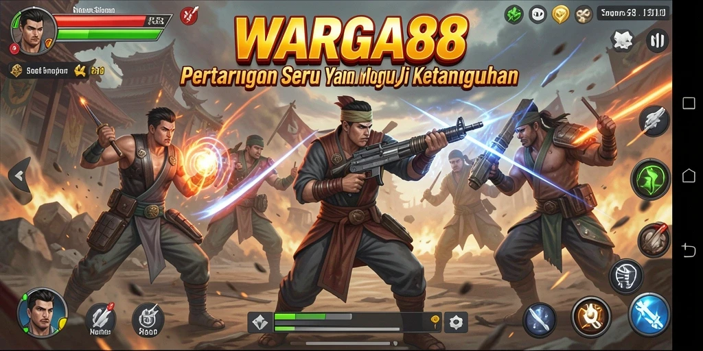 Screenshot yang menampilkan aksi pertarungan menegangkan di WARGA88.